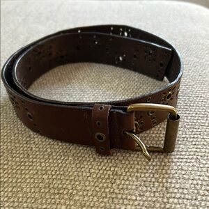 Brown Leather Belt with Brass Buckle